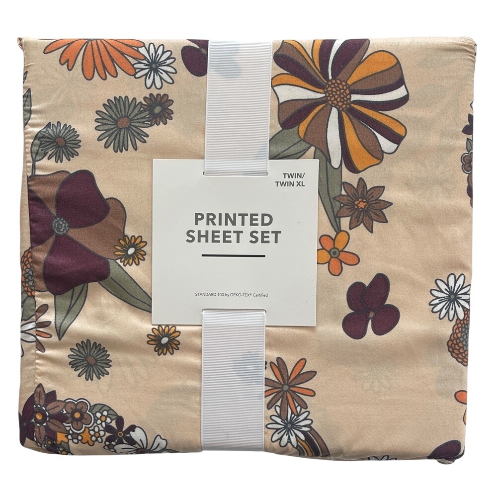 Boho Peace Daisy Floral Twin/Twin XL Sheet Set NWT